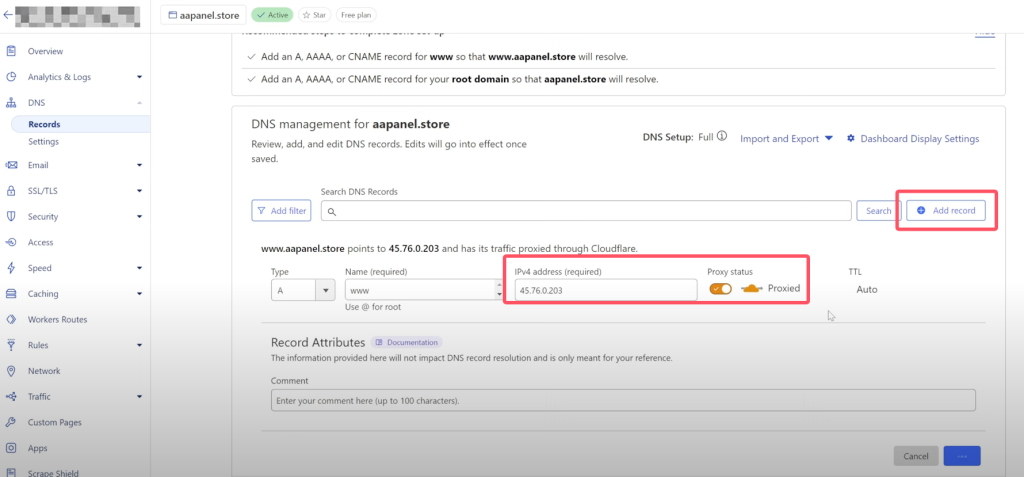 log in to cloudflare and add a domain name record